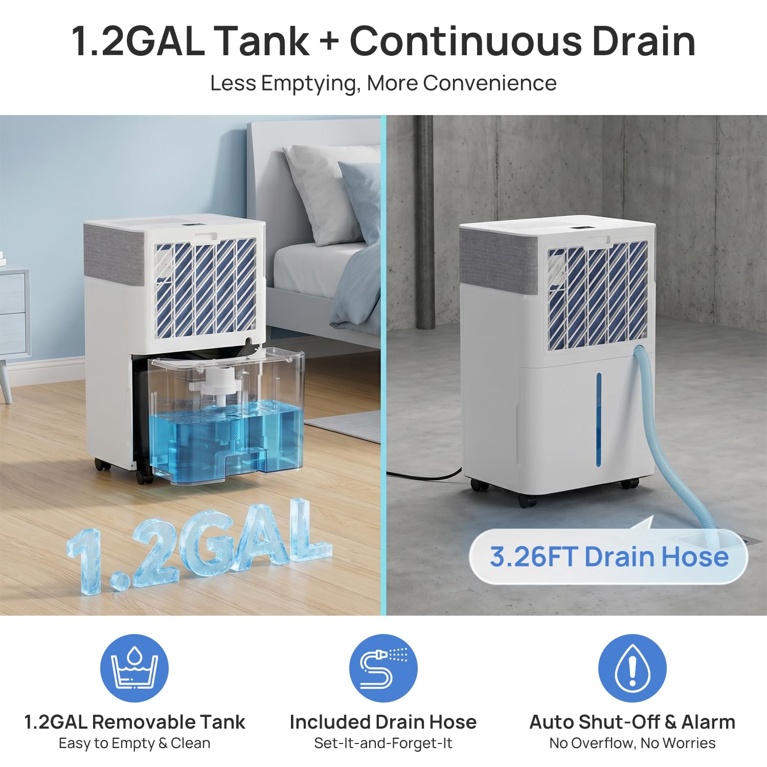 Uthfy drain hose connected for continuous drainage and hands-free use