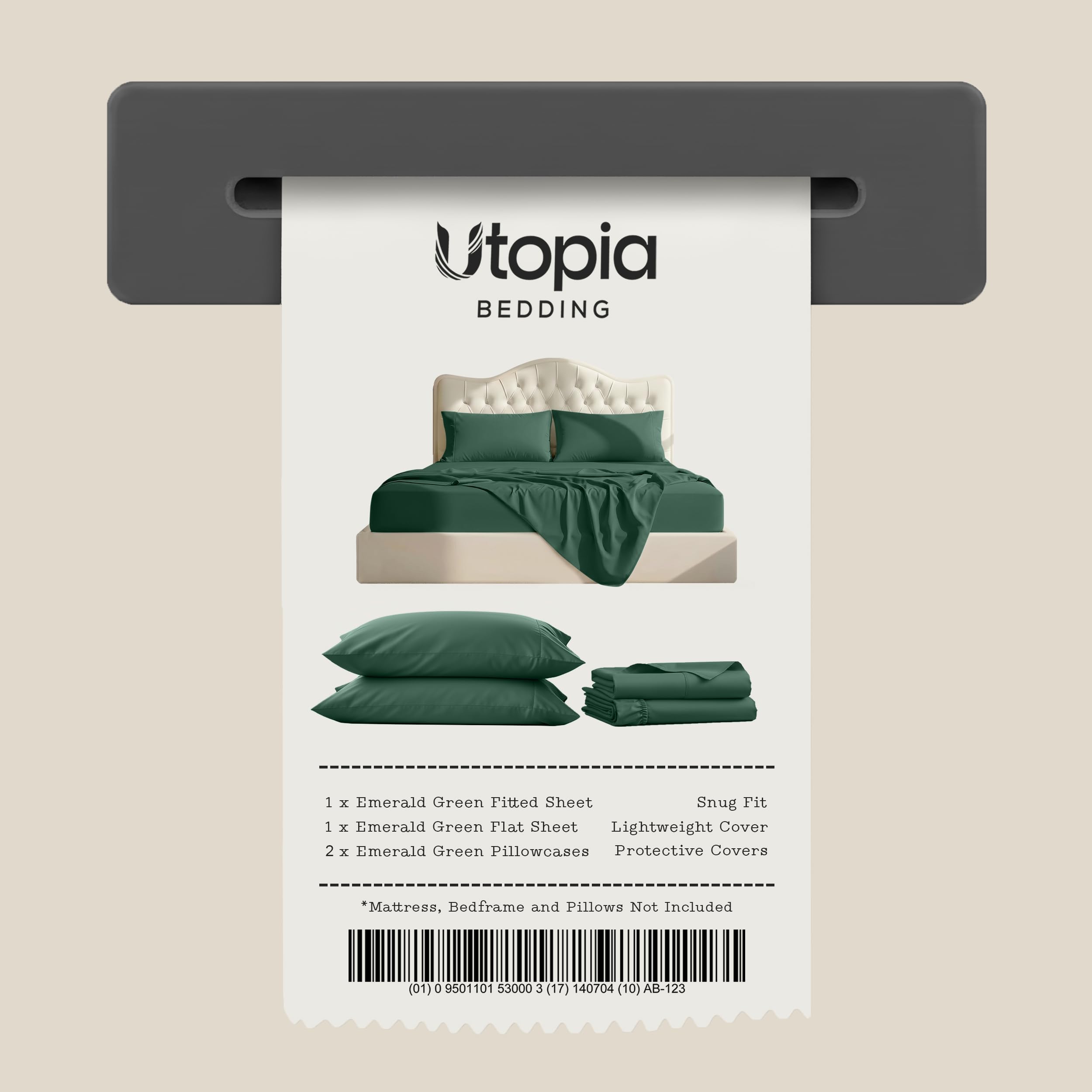 Utopia Bedding styled bedroom with emerald sheets suggesting cozy sleep