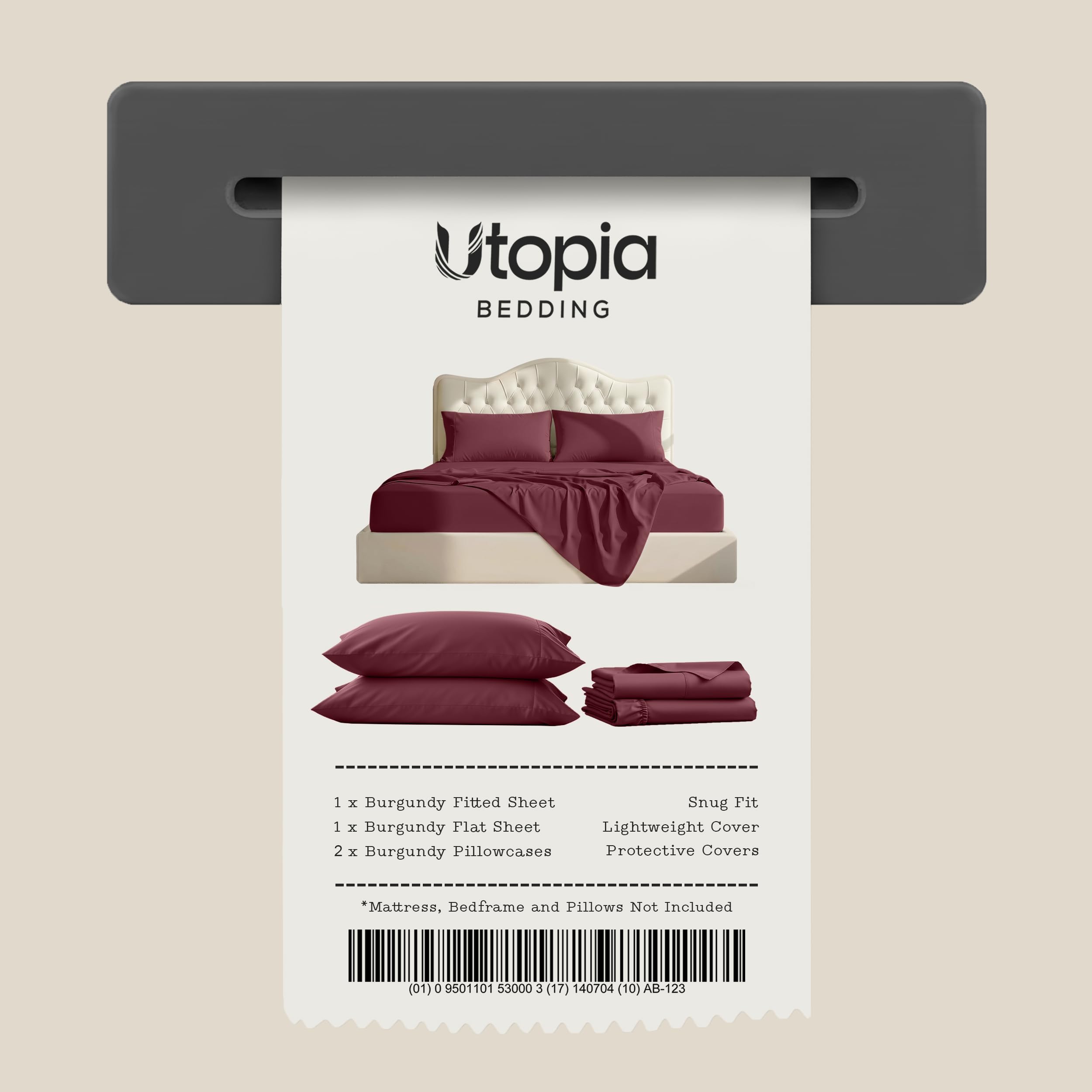 Utopia Bedding care label and OEKO-TEX tag highlighting safe materials