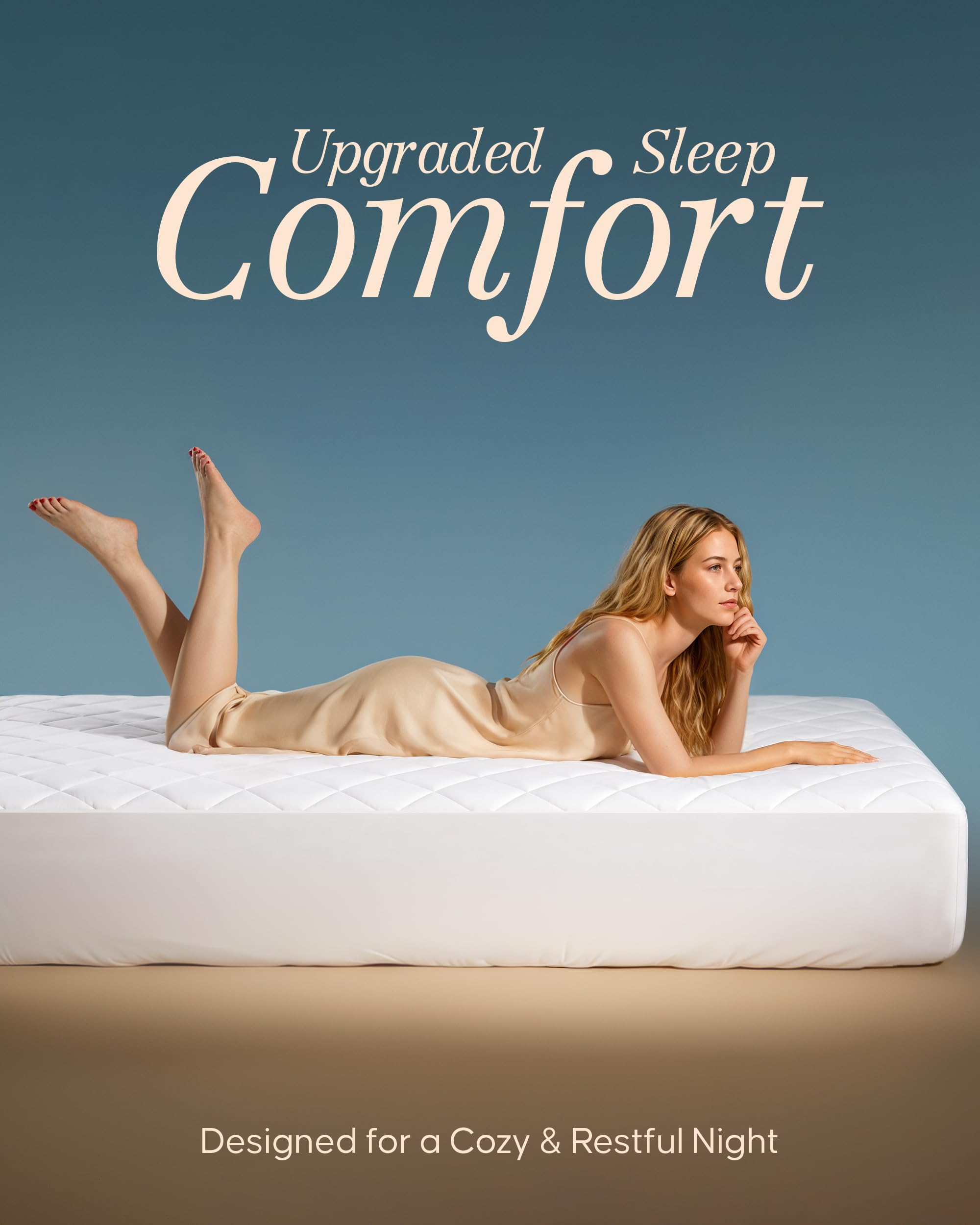 Utopia Bedding depth fit demonstration on mattress showing compatibility with up to 16 inch depth