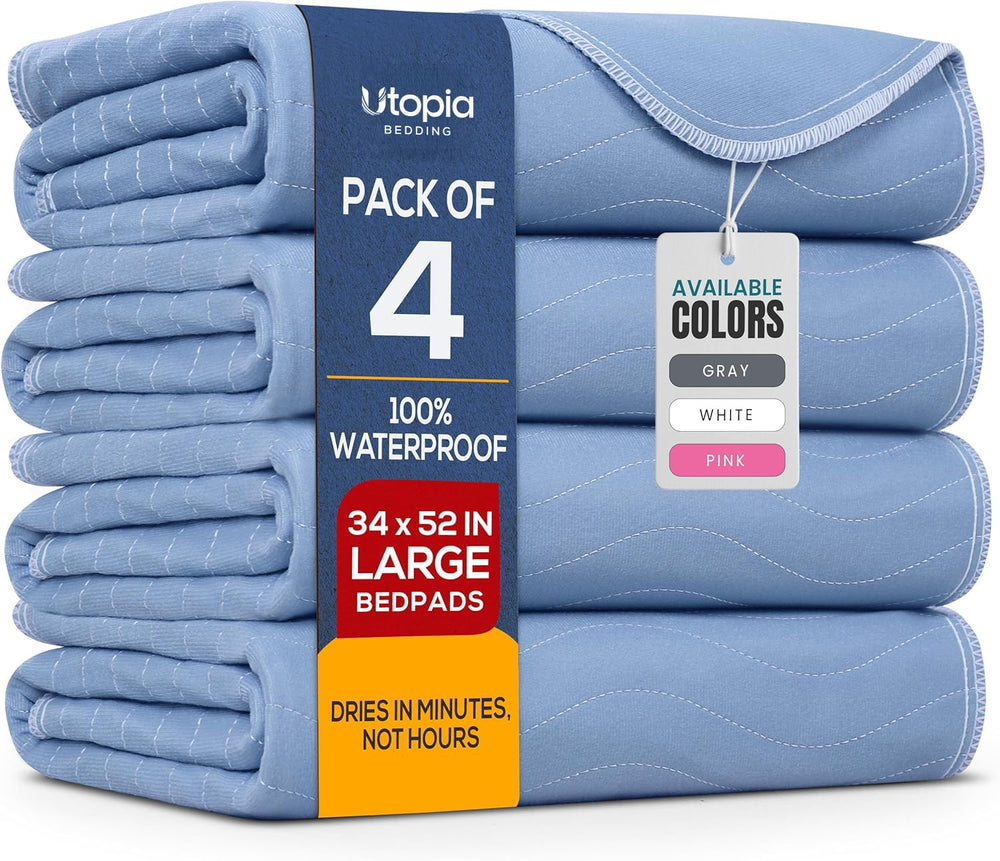 Utopia Bedding front view of 4-pack heavy absorbency pads protecting mattress