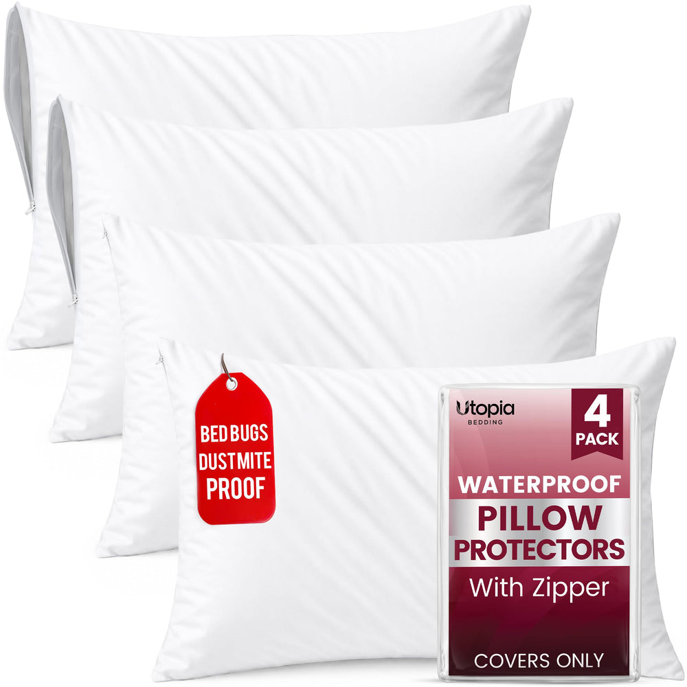 Utopia Bedding front packaging showing four king pillow protectors and product name for easy identification