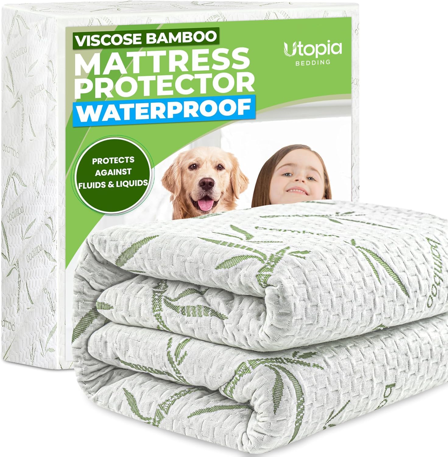 Utopia Bedding front view of queen protector shows fitted design and neat finish