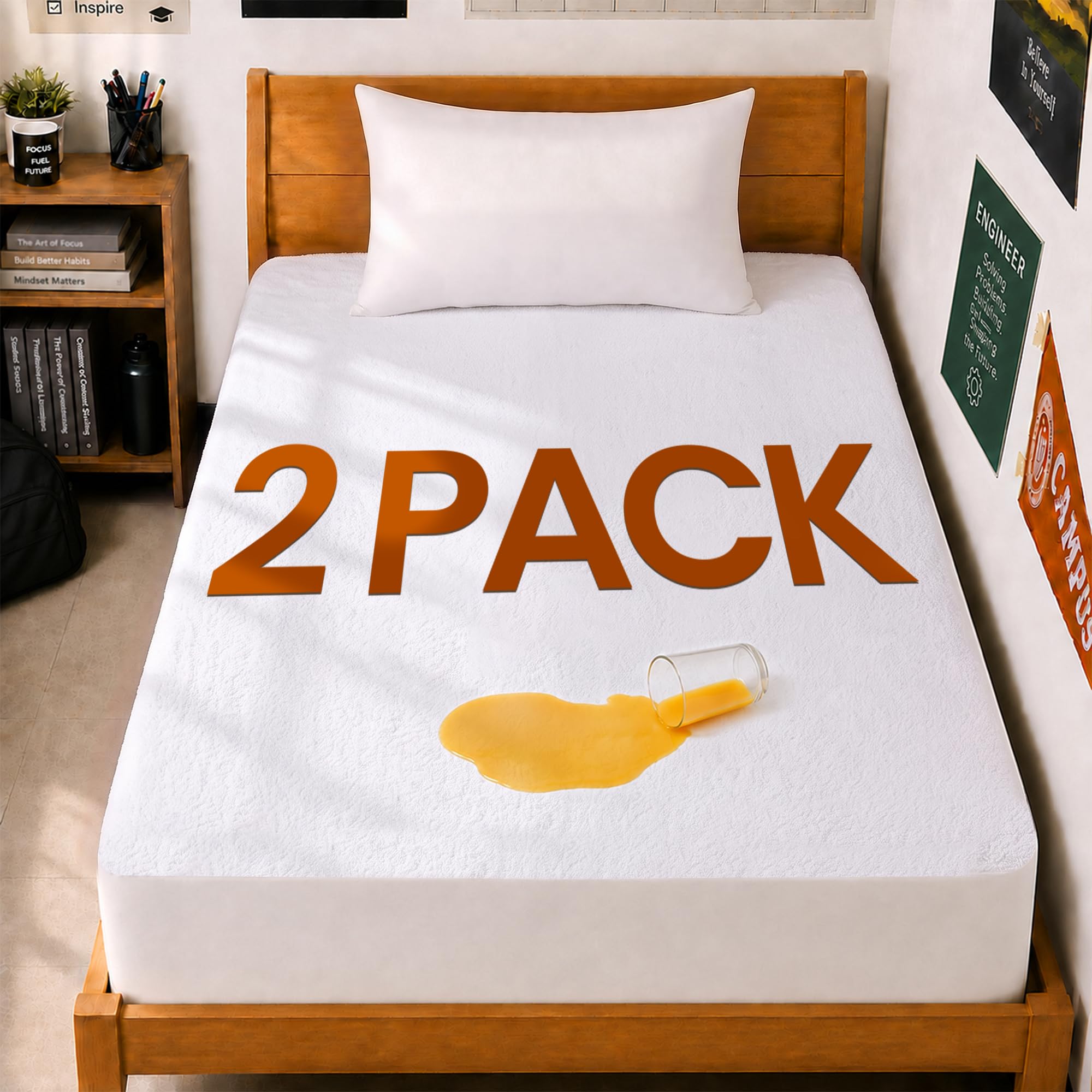 Utopia Bedding front view of twin protector two-pack, protects mattress from spills