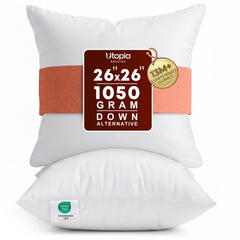Utopia Bedding front view of two 26x26 inserts showing neat edges and benefit uniform lift