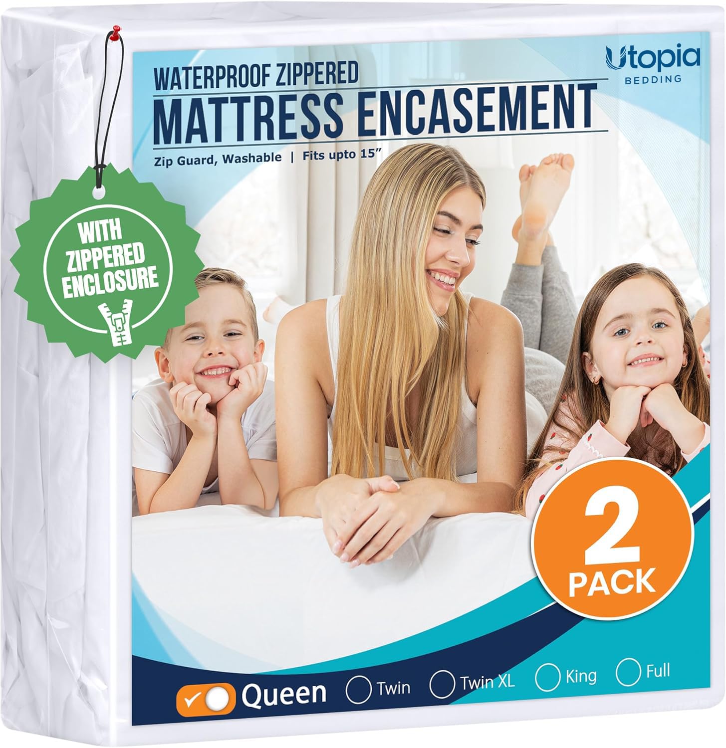 Utopia Bedding front view of zippered encasement showing full coverage and neat fit