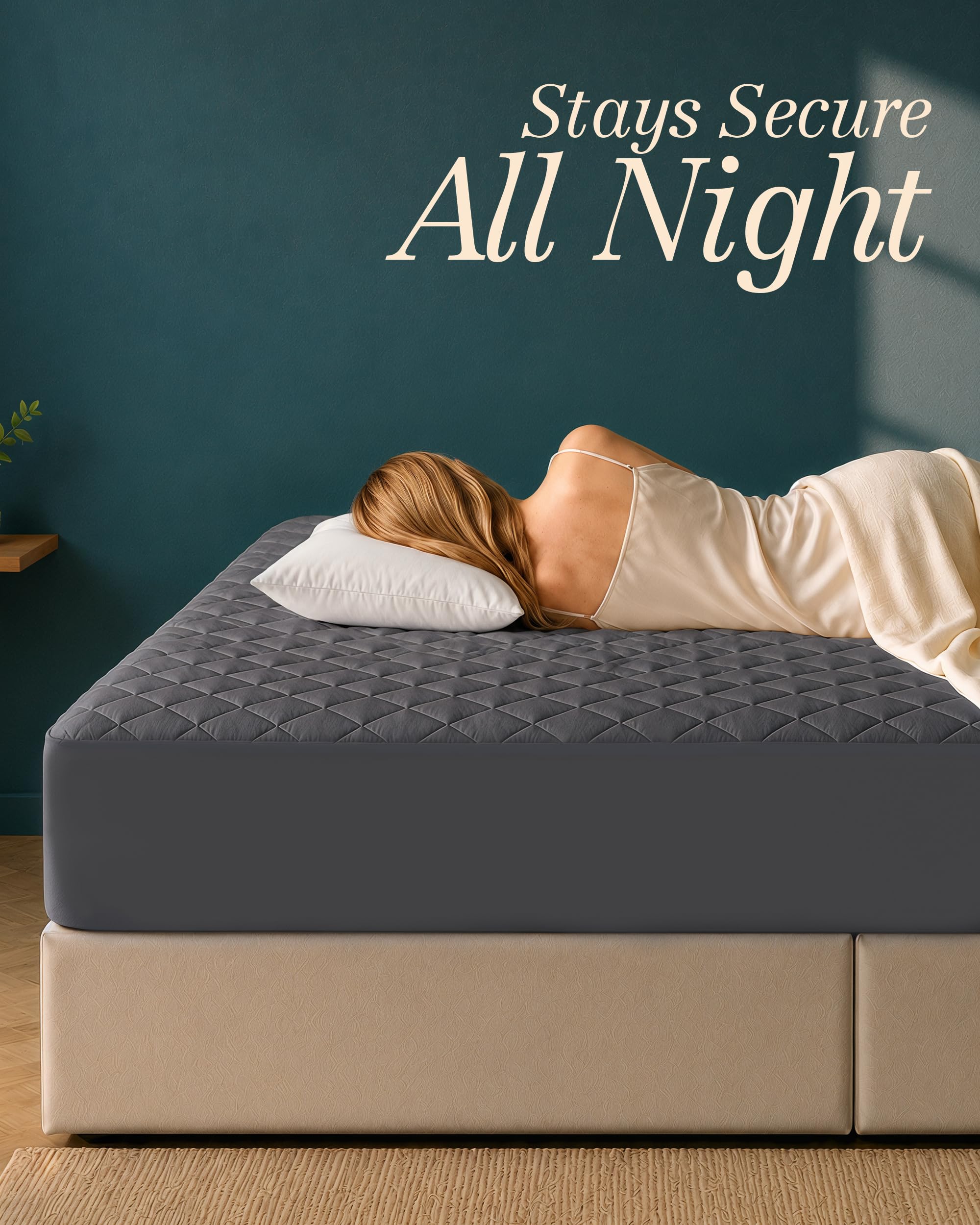 Utopia Bedding pad fitted on full mattress demonstrating snug 16-inch fit