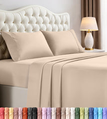 Utopia Bedding full set front packaging showing beige sheets and value