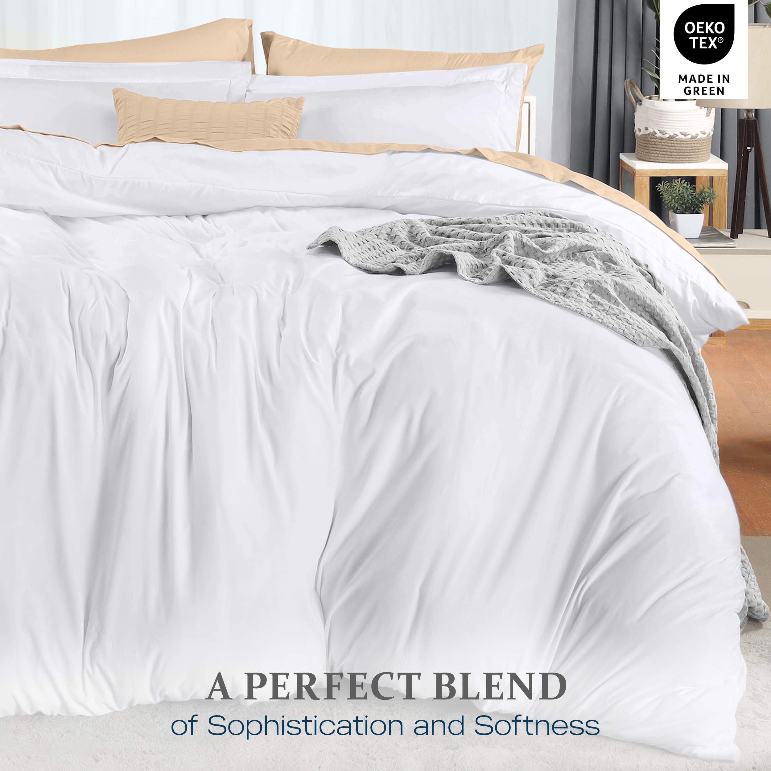 Utopia Bedding styled bed with duvet set demonstrates crisp, relaxed bedroom atmosphere