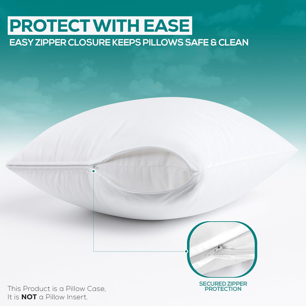 Utopia Bedding protector fitted under a pillowcase illustrating discreet protection and maintained comfort