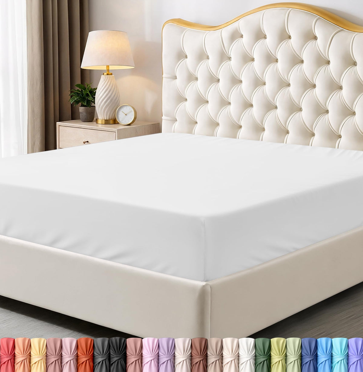 Utopia Bedding king fitted sheet front flat view shows crisp white finish and neat fit