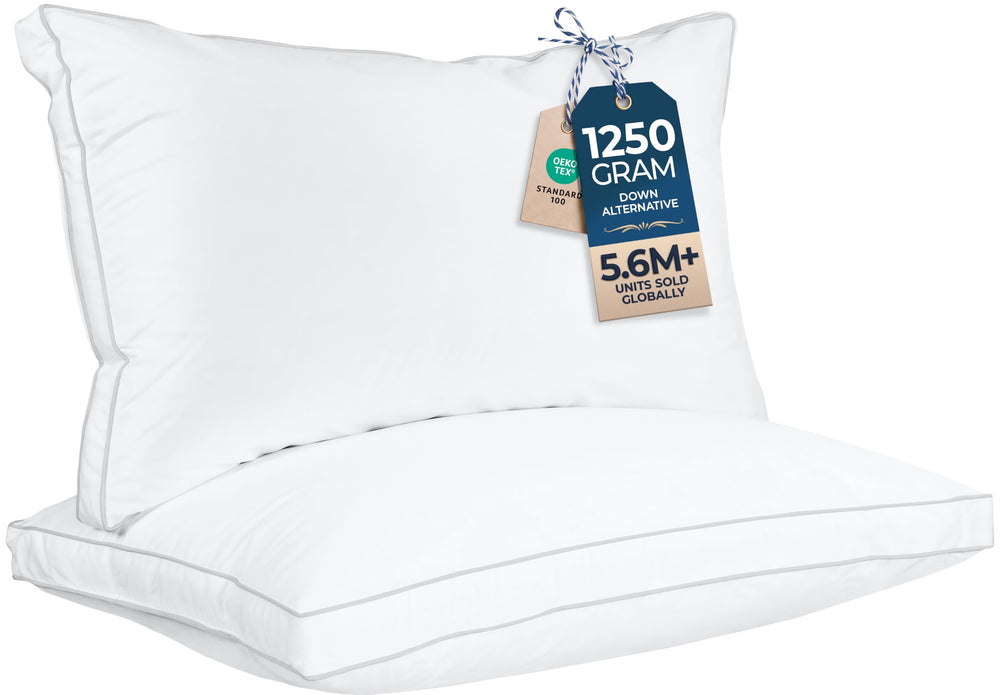 Utopia Bedding king pillows front packaging showing two-pillow set and benefits