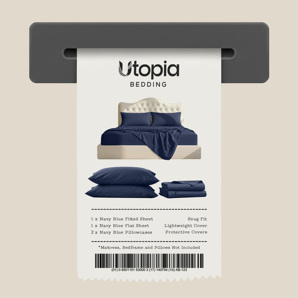 Utopia Bedding fabric tag showing OEKO-TEX certification and safe materials