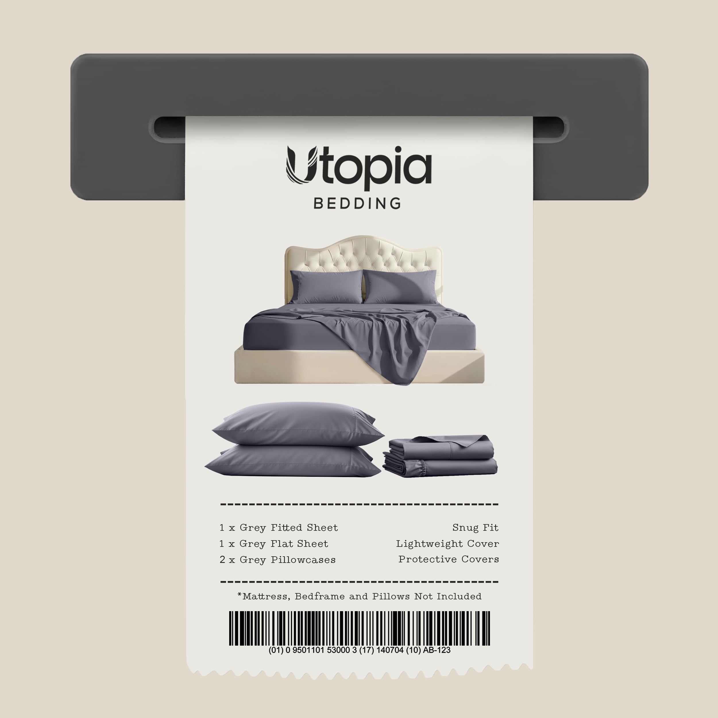 Utopia Bedding styled bedroom scene displaying grey sheets and hotel-like comfort