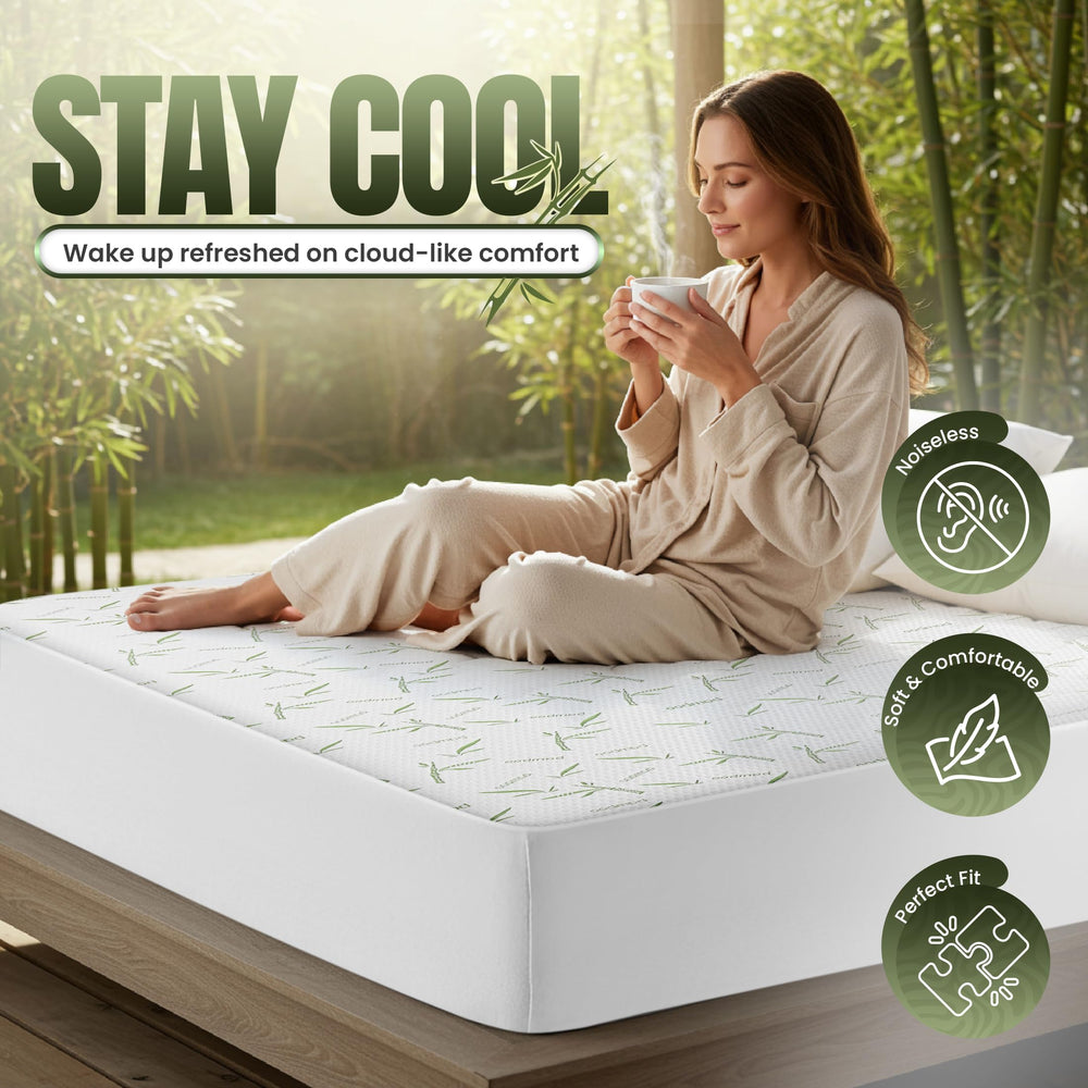 Utopia Bedding protector installed on mattress in bedroom for practical protection
