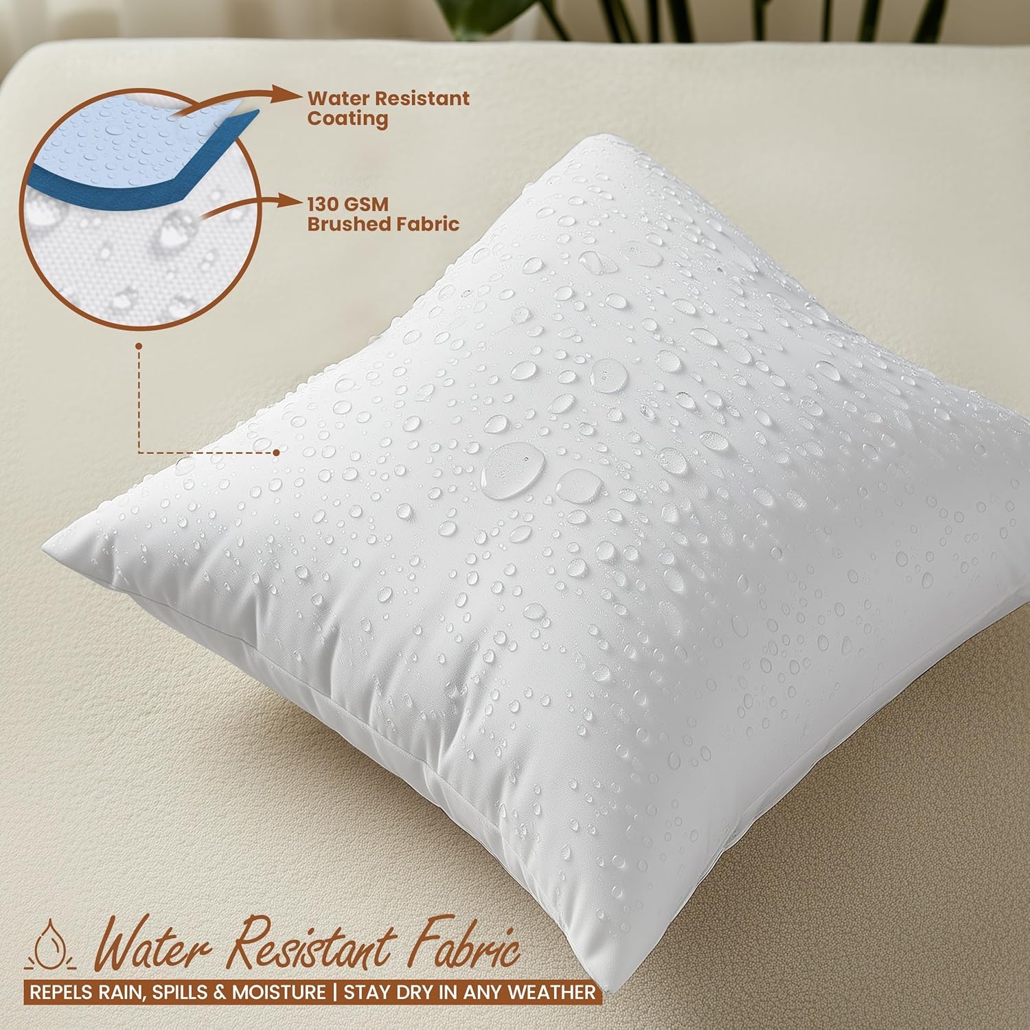 Utopia Bedding pillows styled on a covered patio conveying weather-ready elegance