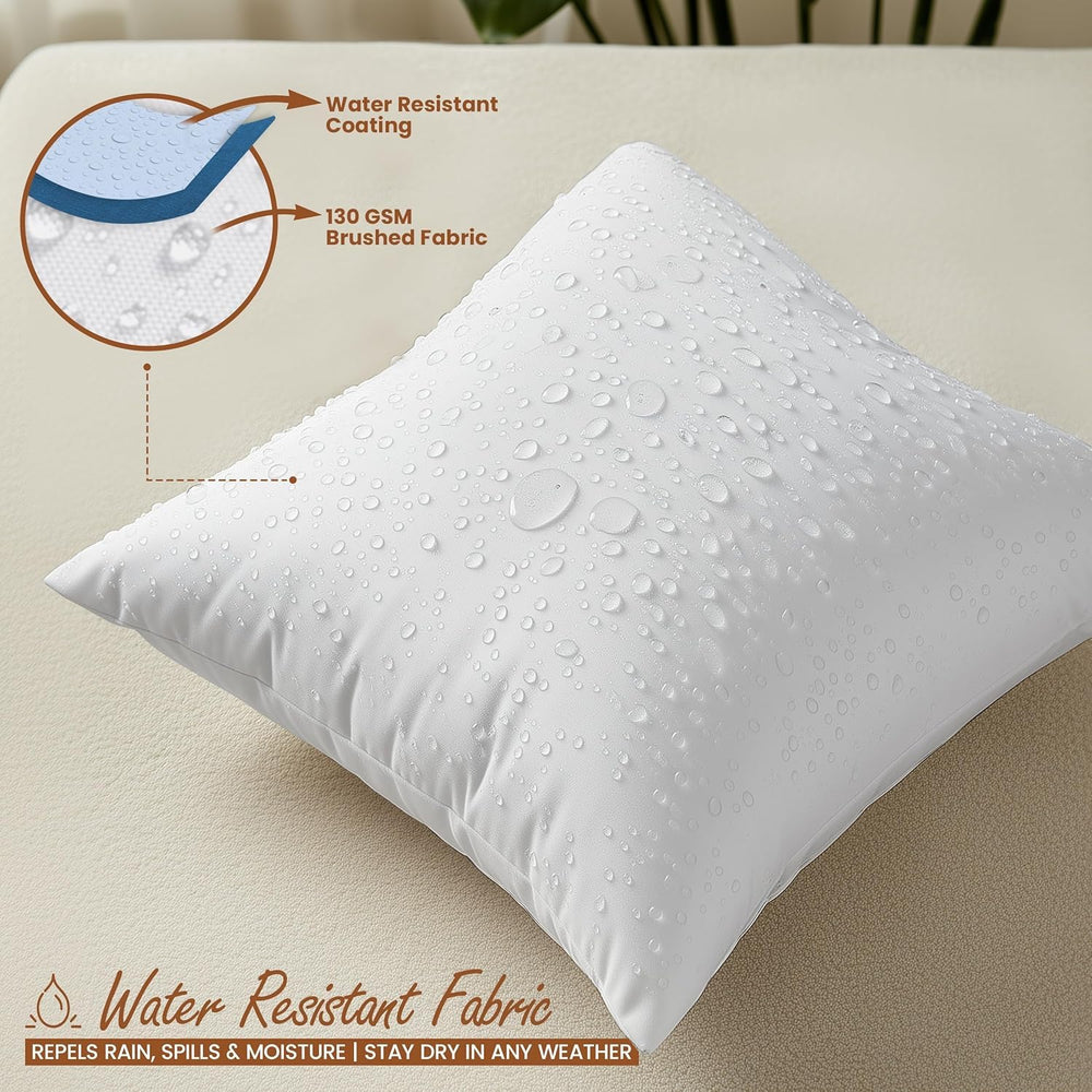 Utopia Bedding pillows styled on a covered patio conveying weather-ready elegance