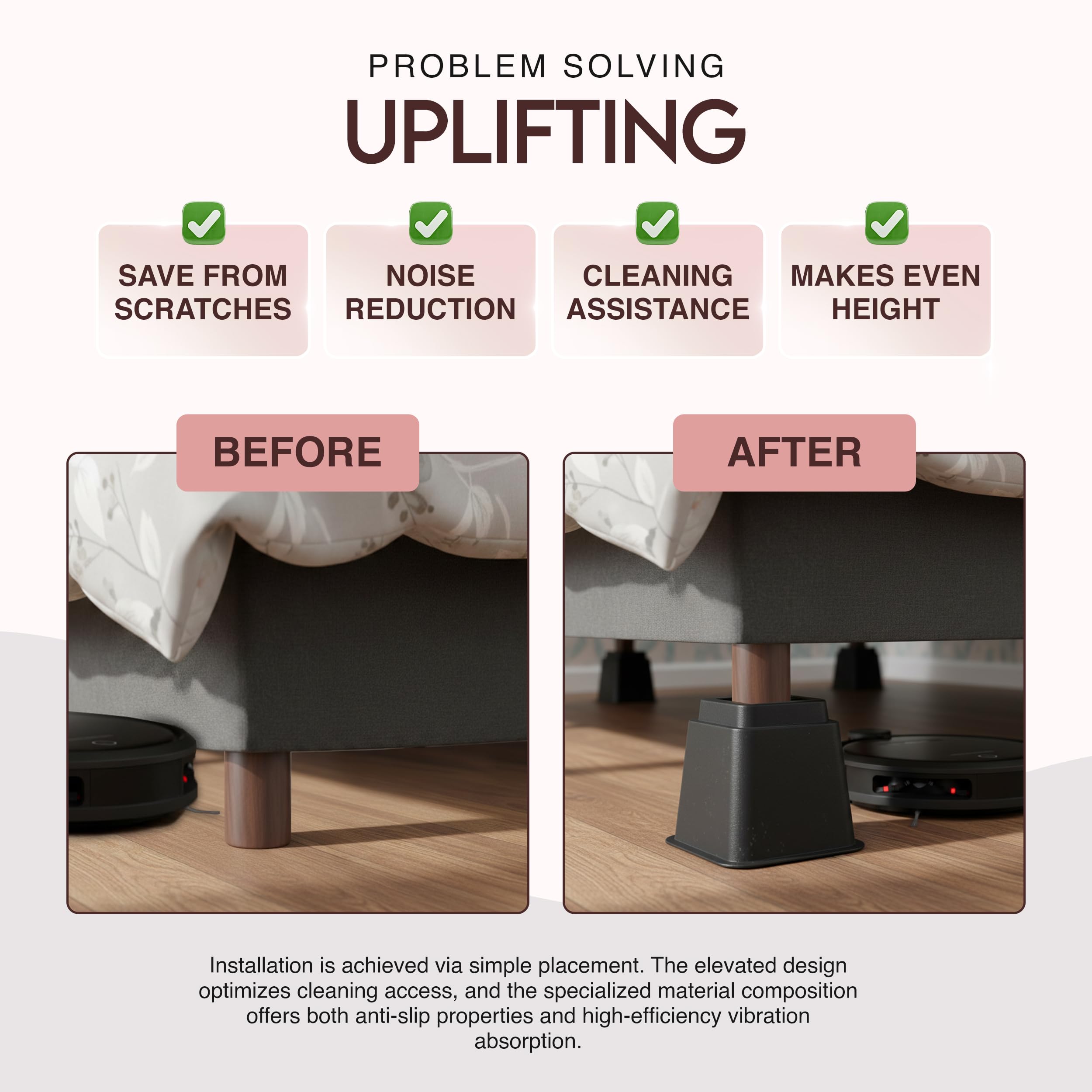 Utopia Bedding supporting a sofa leg to raise seat height and improve access