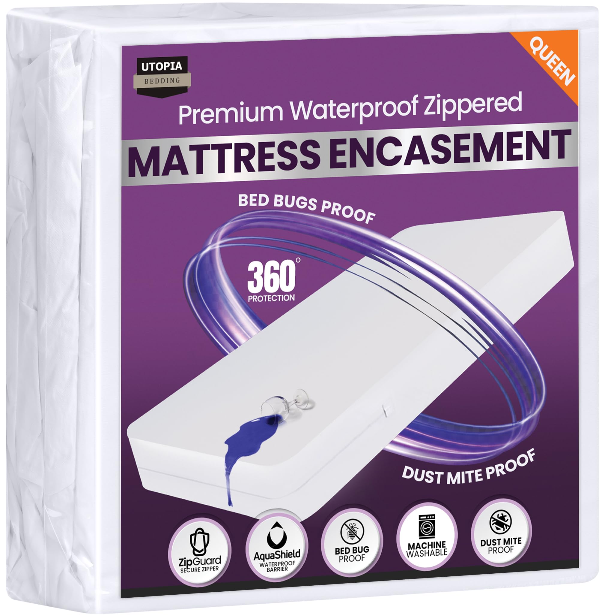 Utopia Bedding packaged product and label showing brand and care information