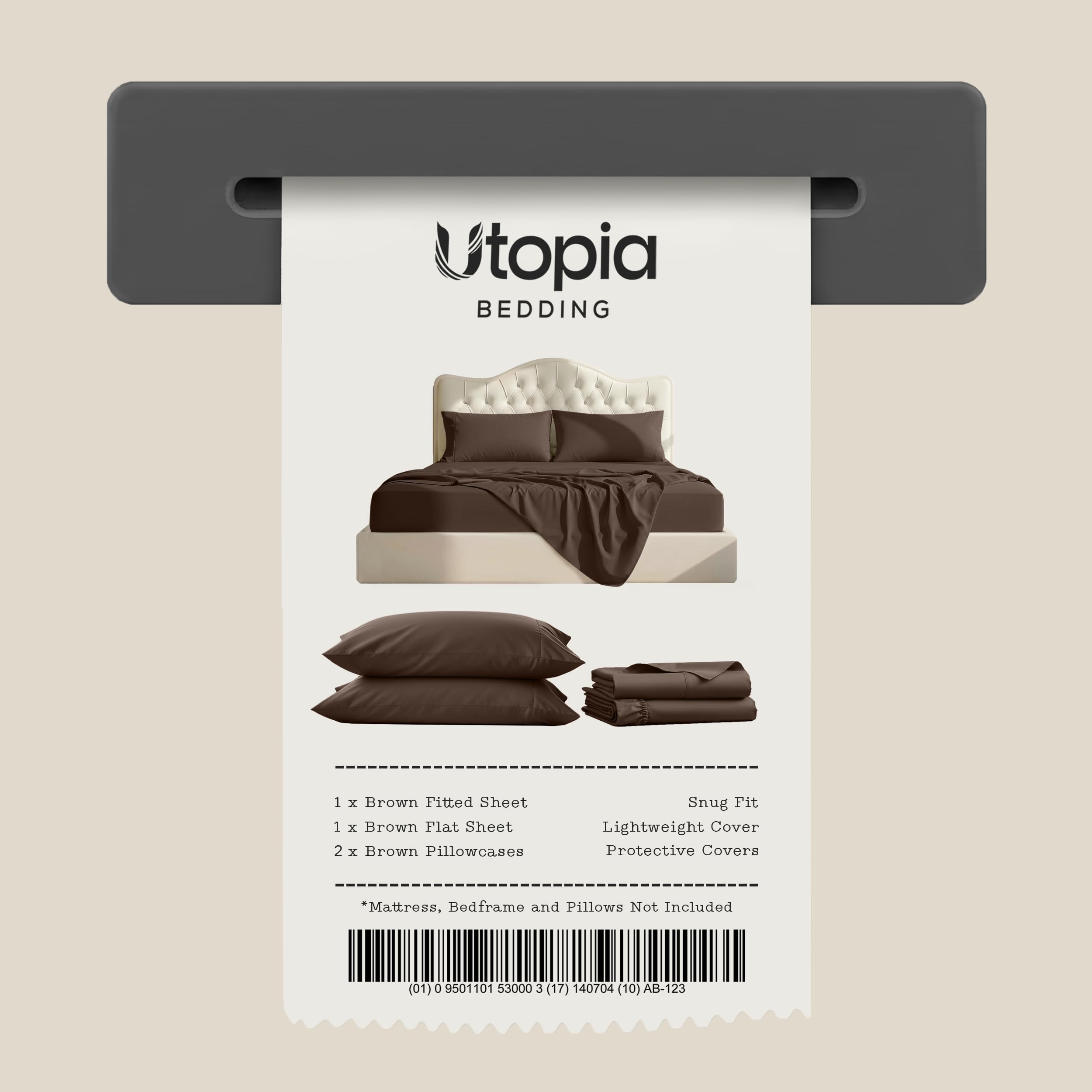 Utopia Bedding packaging label displaying OEKO-TEX mark for safer material assurance