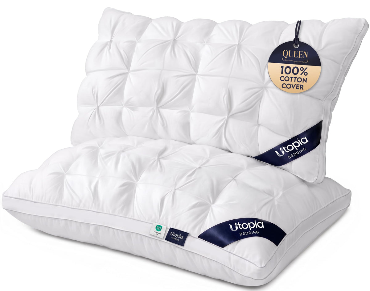 Utopia Bedding front view of pintuck queen pillows showing elegant styling and crisp white finish