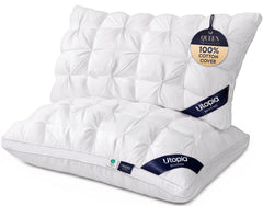 Utopia Bedding front view of pintuck queen pillows showing elegant styling and crisp white finish