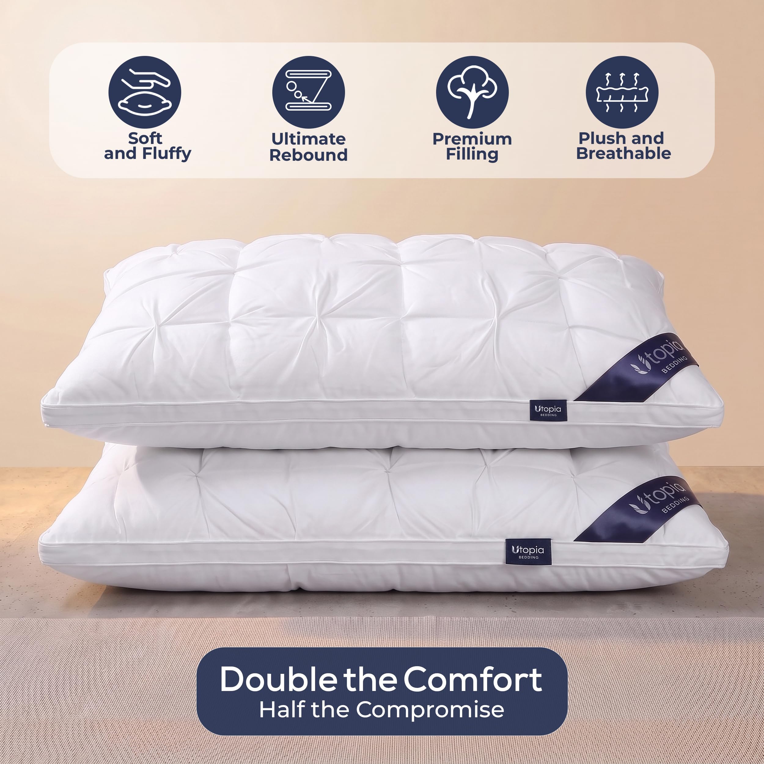 Utopia Bedding gusseted side view showing structured edge that helps maintain pillow loft