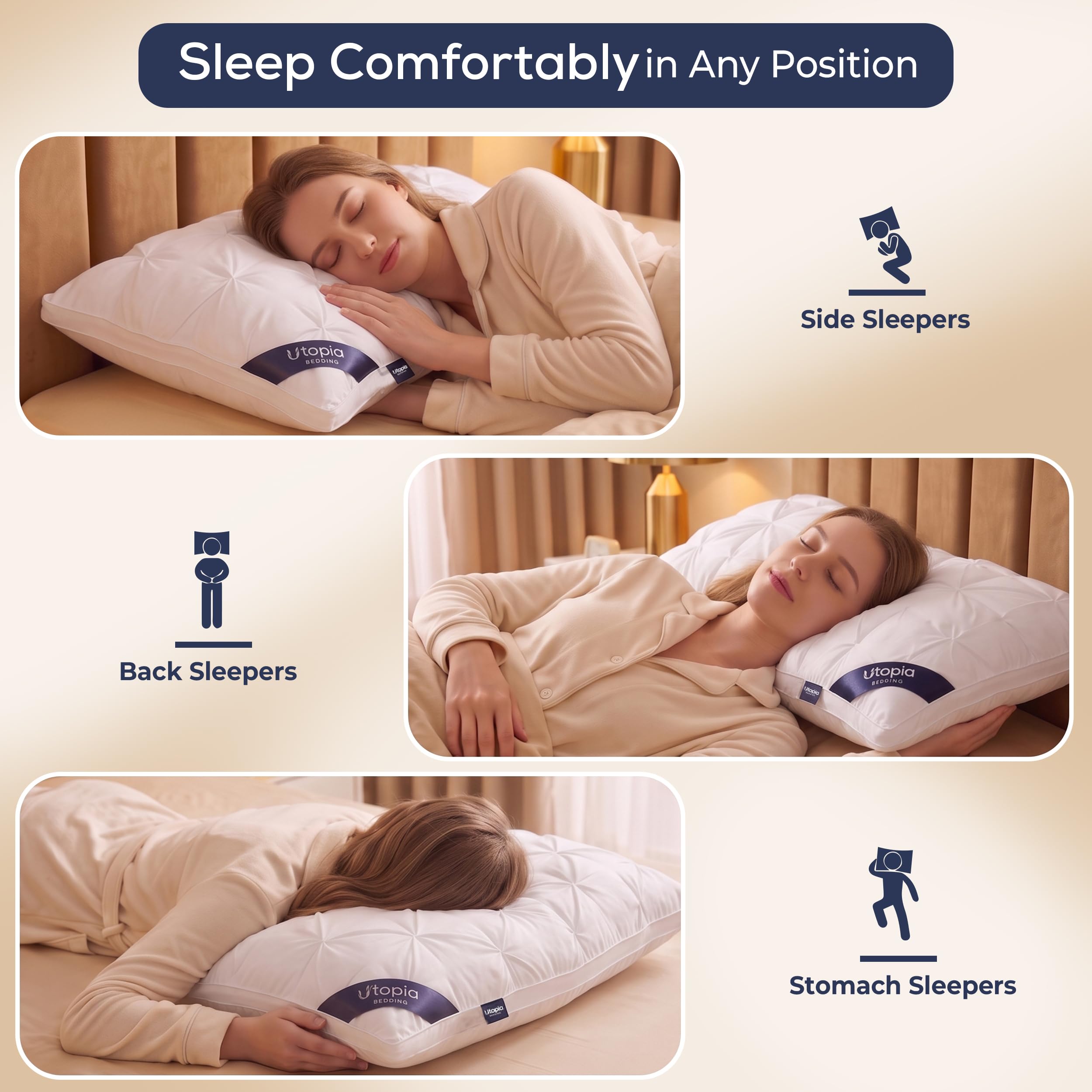 Utopia Bedding pillows styled on a made bed demonstrating decorative and functional use