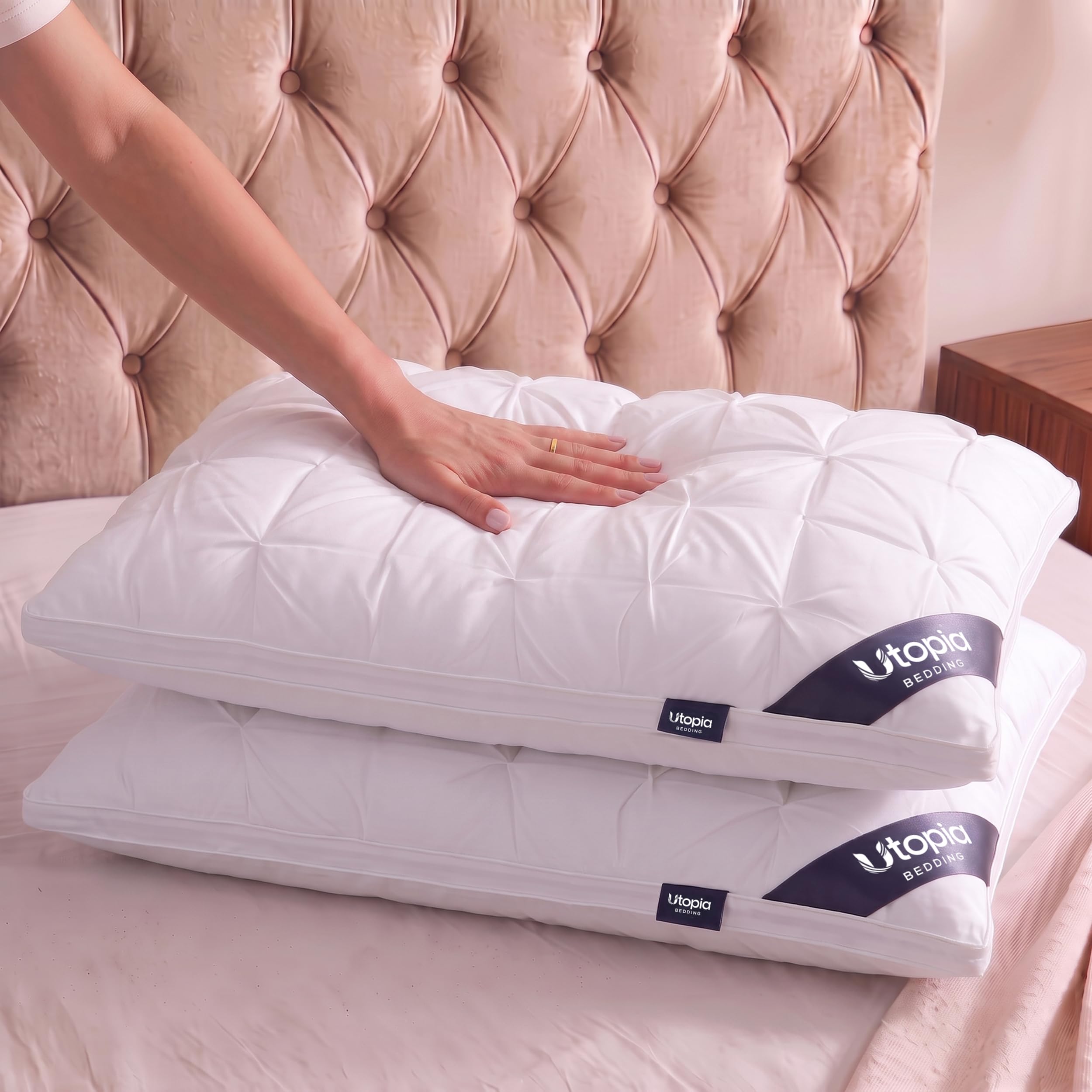 Utopia Bedding pillows in a bedroom lifestyle scene adding texture and a polished aesthetic
