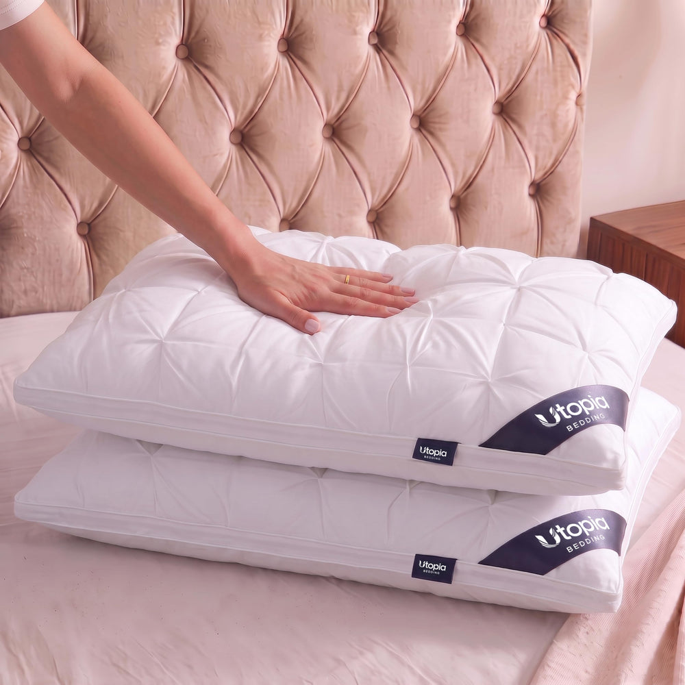 Utopia Bedding pillows in a bedroom lifestyle scene adding texture and a polished aesthetic