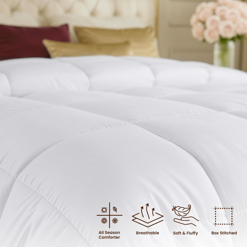 Utopia Bedding next to ruler showing 90x102 inches scale for true king coverage