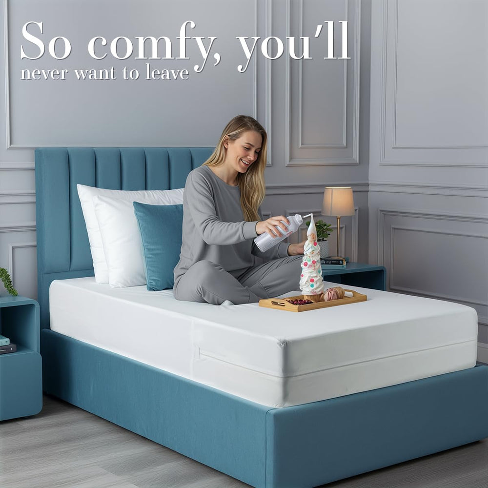 Utopia Bedding next to ruler showing twin size scale and fit