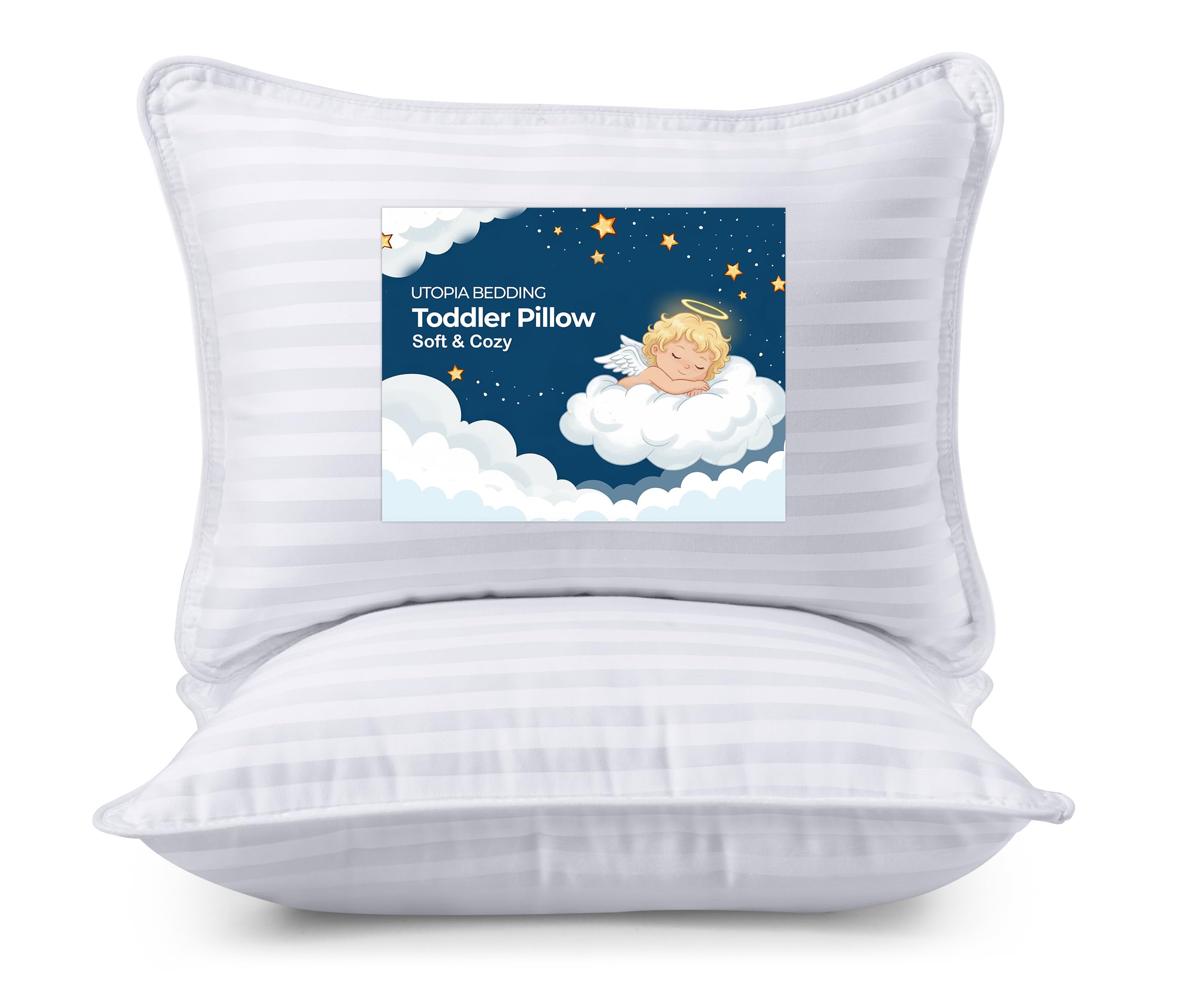 Utopia Bedding toddler pillows front view in white showing pair and neat finish benefit durability
