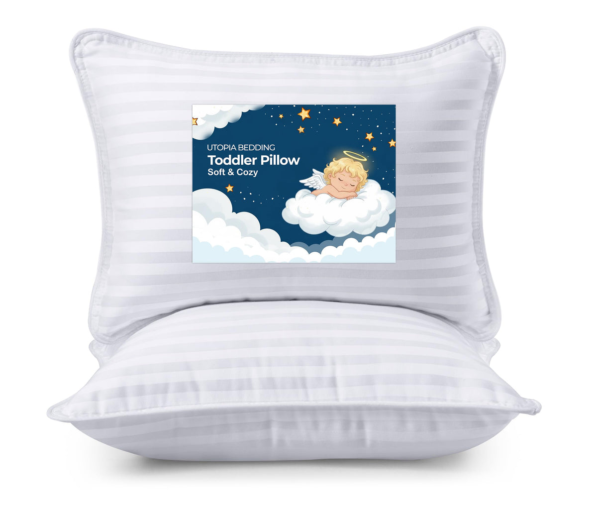 Utopia Bedding toddler pillows front view in white showing pair and neat finish benefit durability