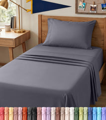 Utopia Bedding front packaging showing Twin XL grey set and included pieces