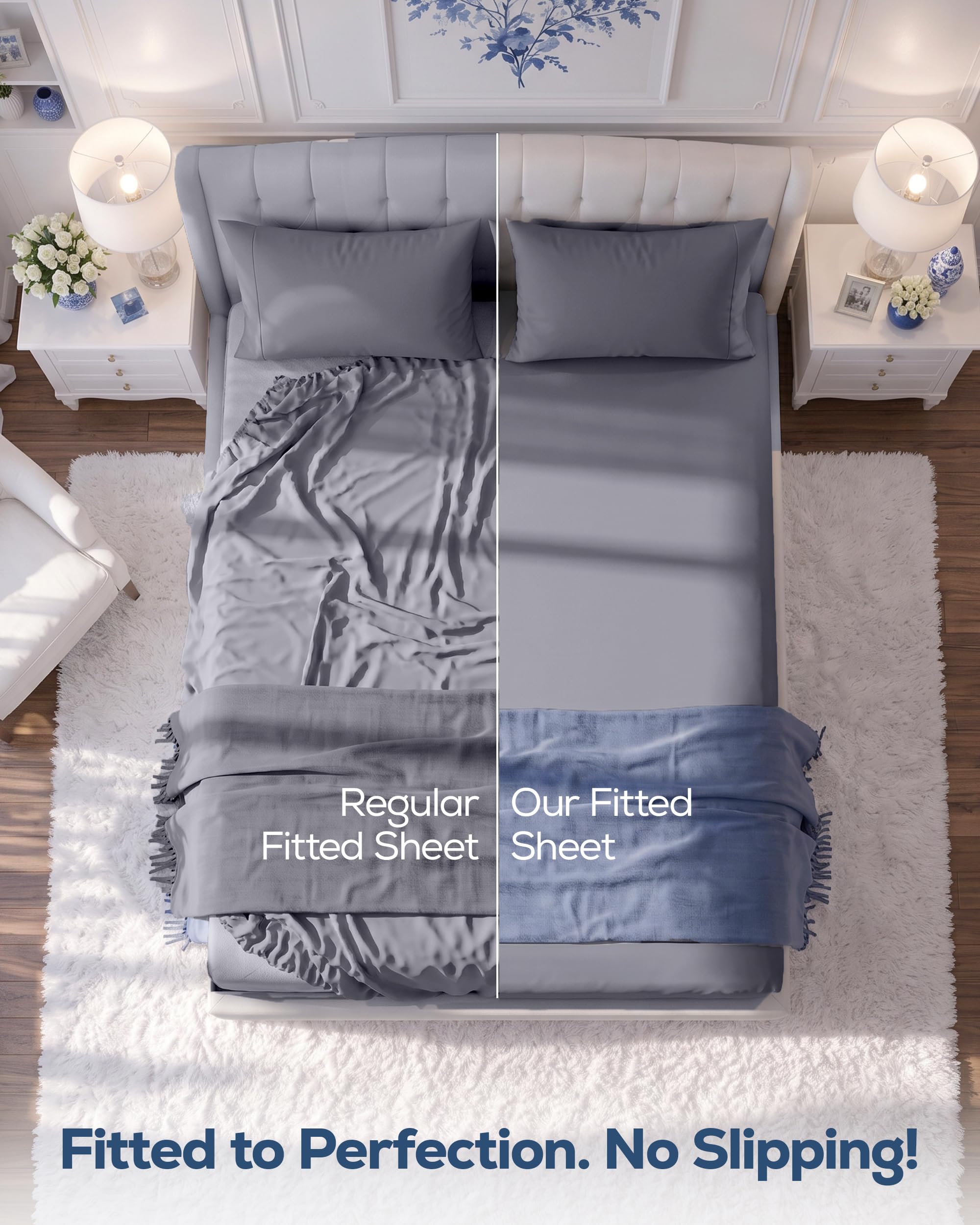 Utopia Bedding detailed shot of all-around elastic edge ensuring snug hold and reduced slipping