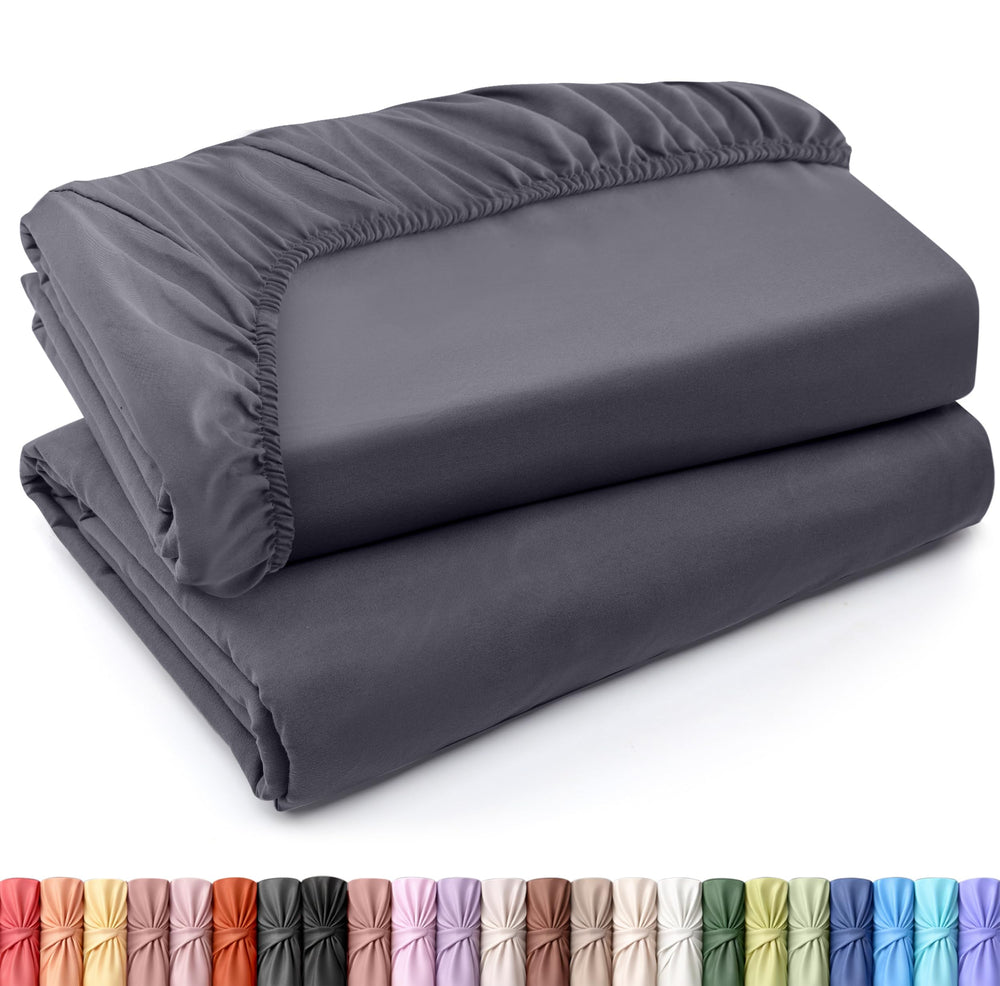 Utopia Bedding Twin XL fitted sheet front view showing neat fit and neutral grey tone for a tidy look