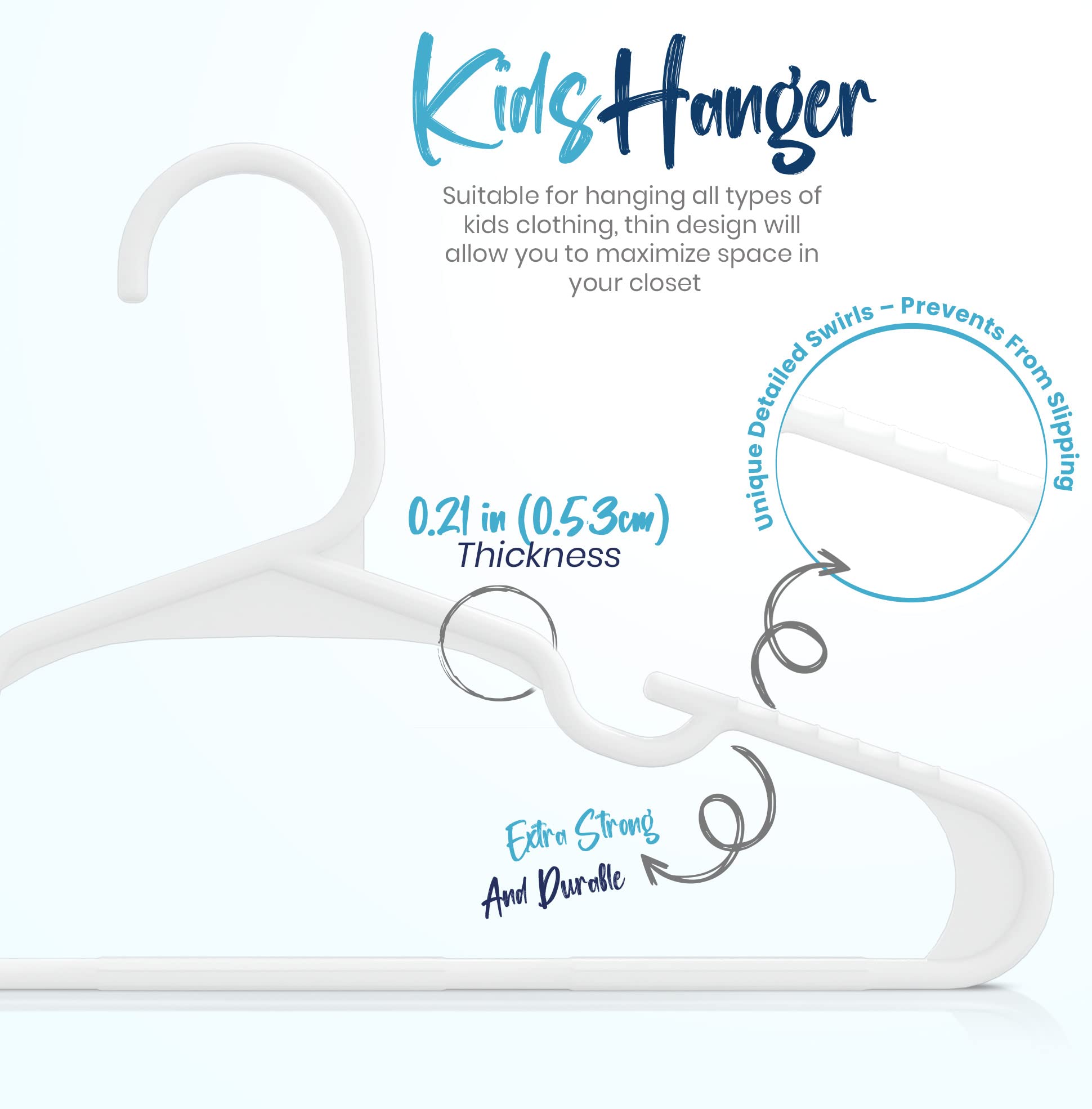 Utopia Home hangers in a styled nursery closet, creates tidy visual appeal