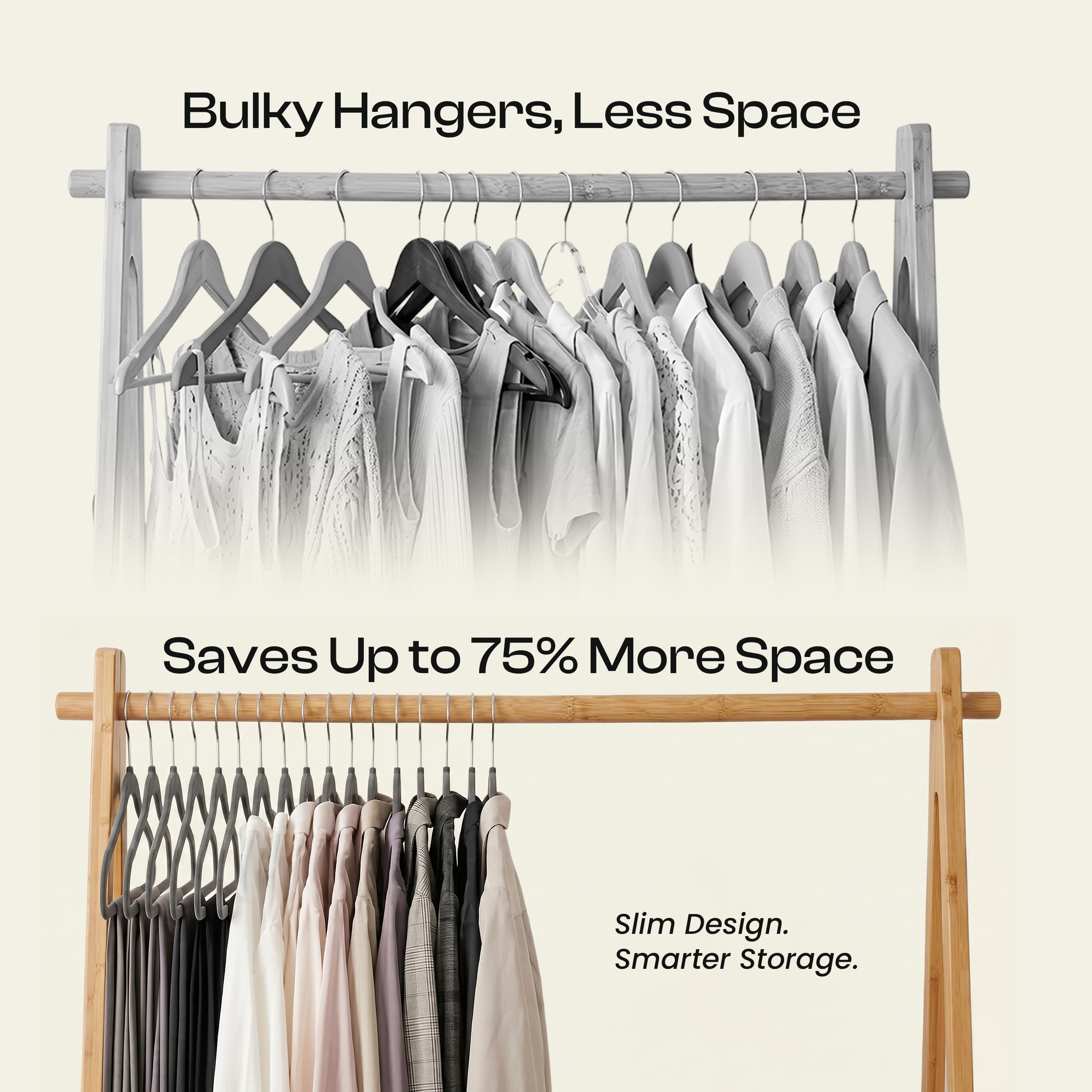 Utopia Home hanger next to ruler demonstrating slim space-saving width
