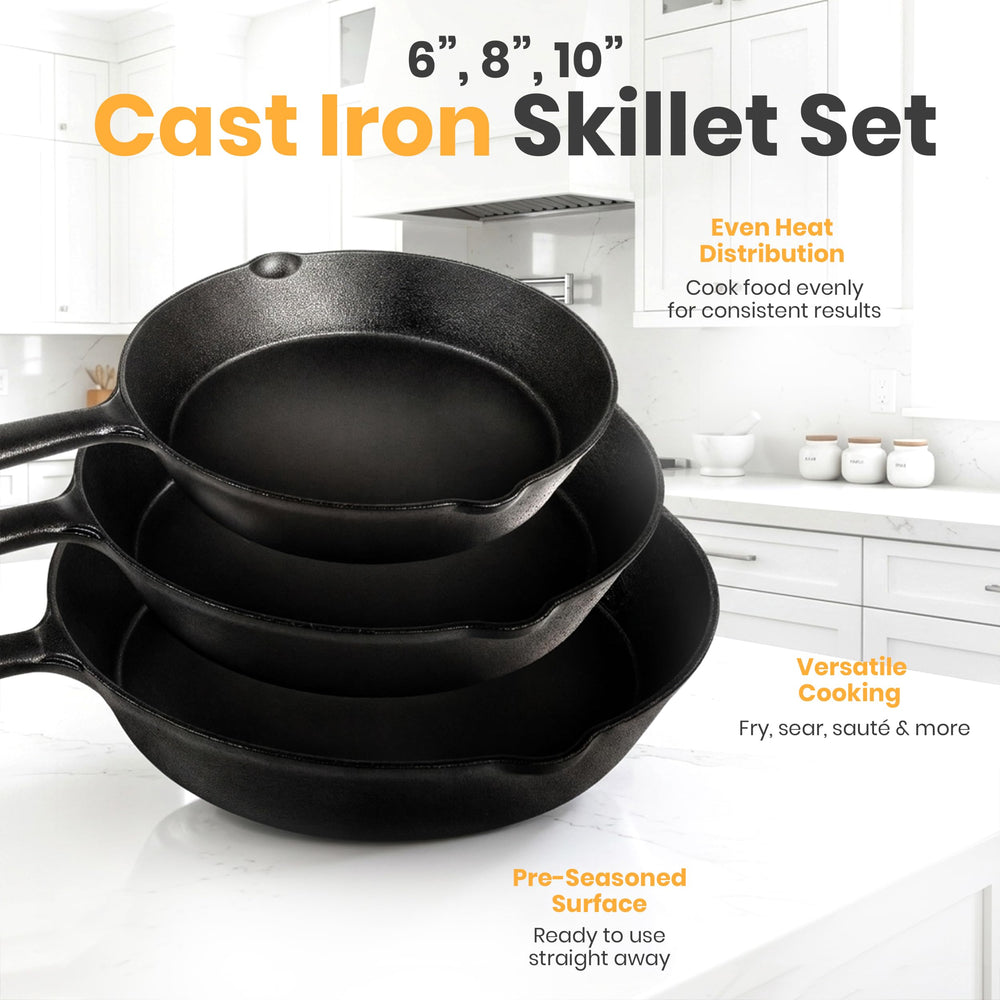 Utopia Kitchen skillets beside utensils to show size scale and kitchen readiness