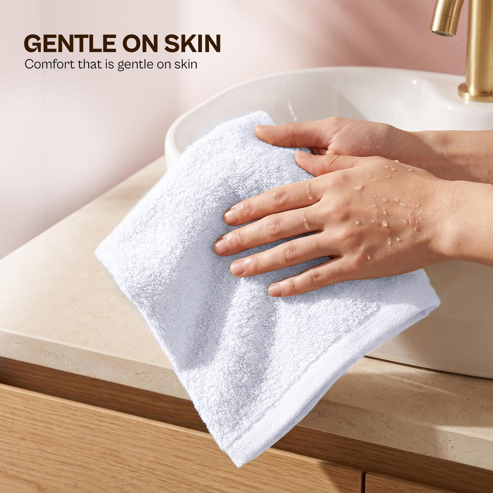Utopia Towels folded-stack of washcloths displaying compact storage and neatness