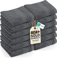 Utopia Towels front pack display showing 12 grey washcloths for consistent quality