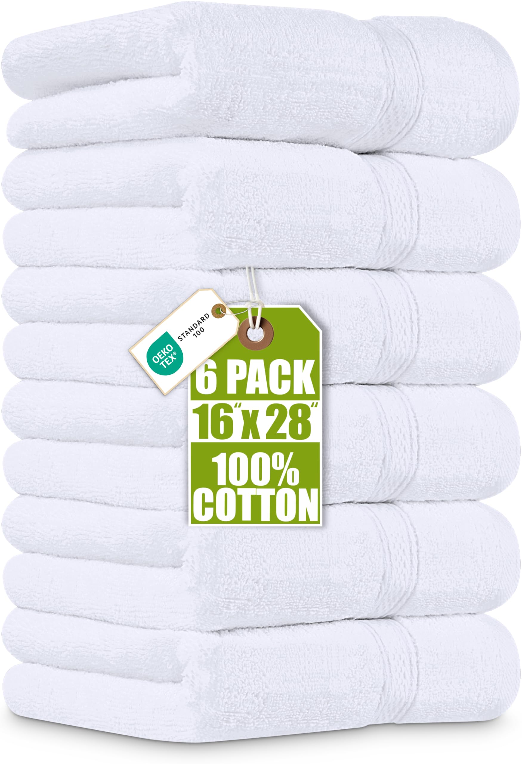 Utopia Towels front packaging showing six white hand towels and clear set benefit