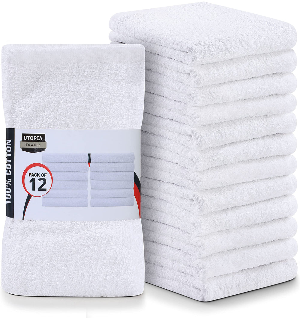 Utopia Towels front packaging showing 12-pack and neat folds for easy storage
