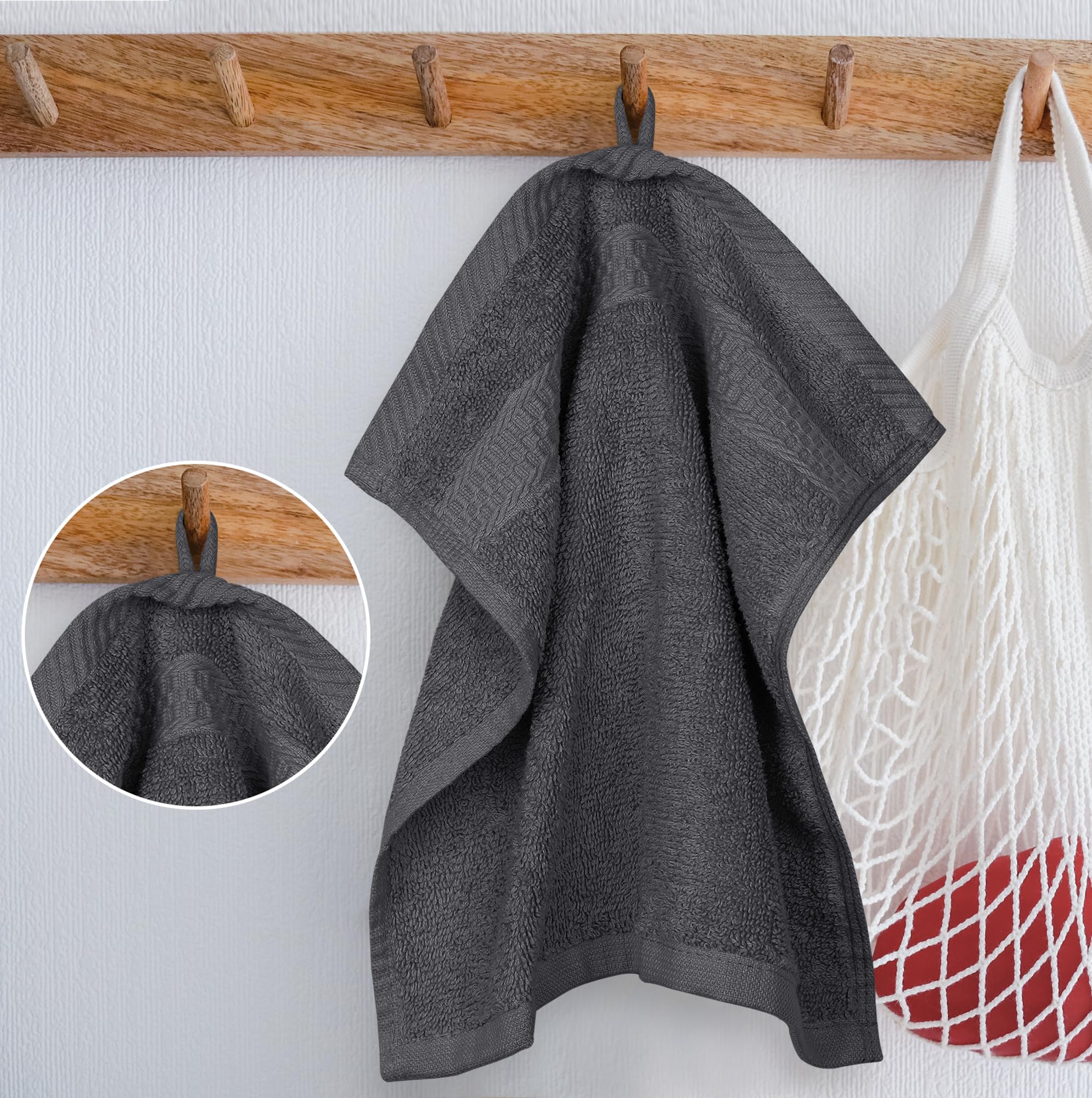 Utopia Towels fabric tag and weave close-up indicating quality construction benefit