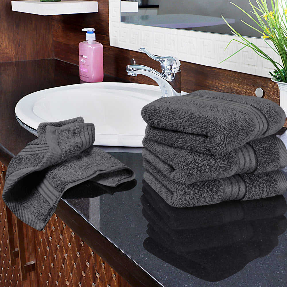 Utopia Towels next to sink lifestyle shot showing everyday bathroom readiness