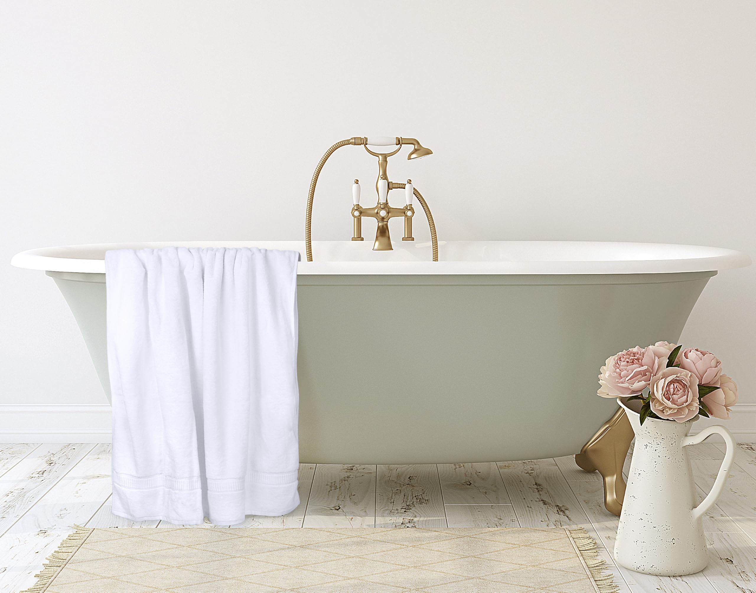 Utopia Towels beside standard towel showing larger 35x70 size advantage