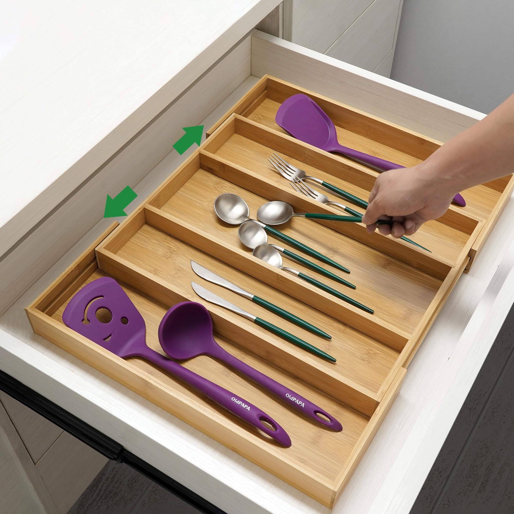 Utoplike bamboo organizer in kitchen drawer lifestyle scene improving daily workflow