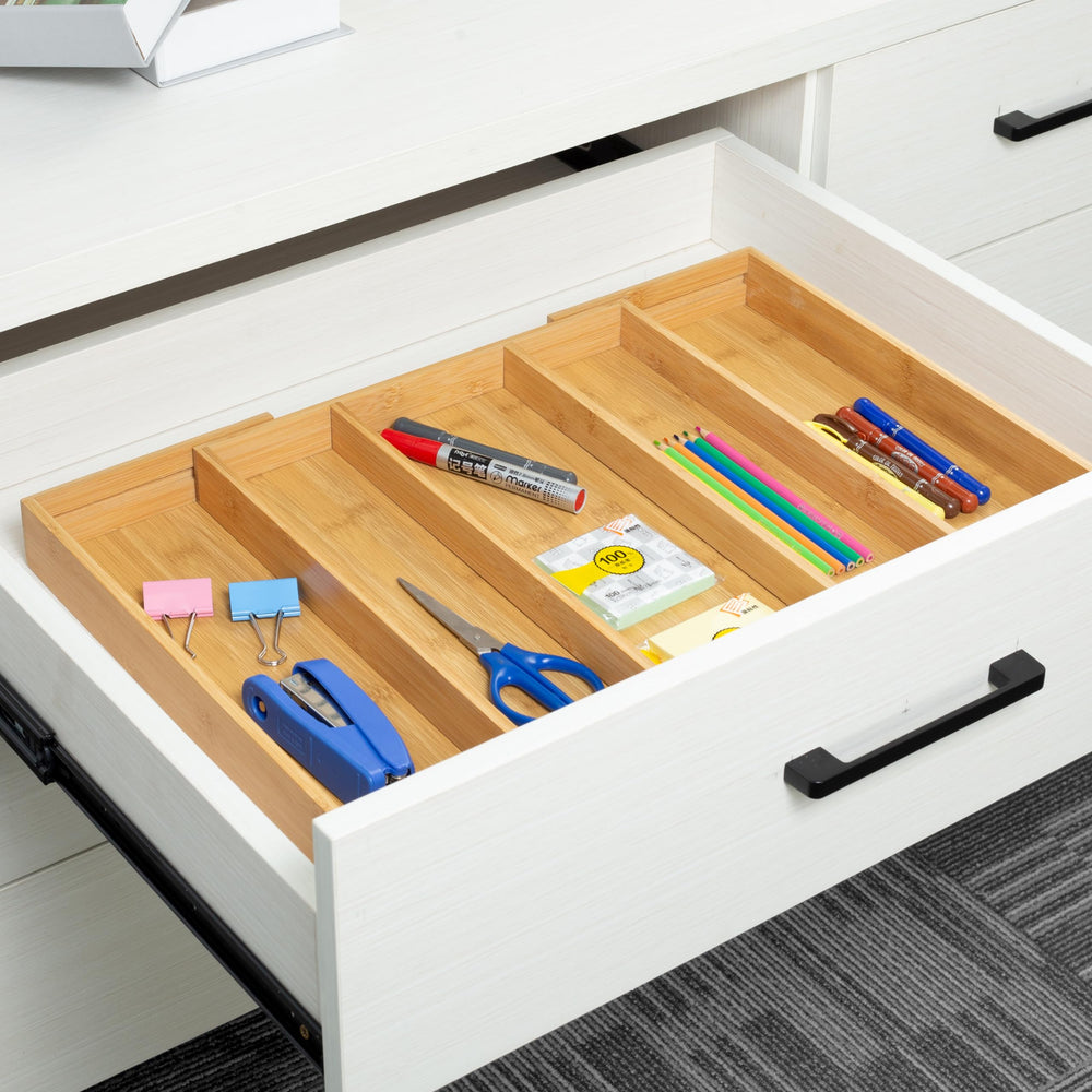 Utoplike bamboo organizer side slot holding spatulas showing room for large tools