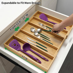 Utoplike bamboo organizer top view displaying adjustable compartments for easy access